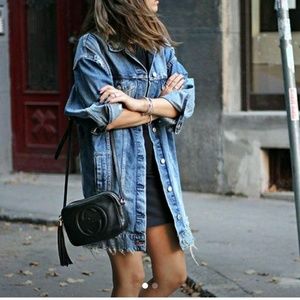 Highway jean distress long denim jacket